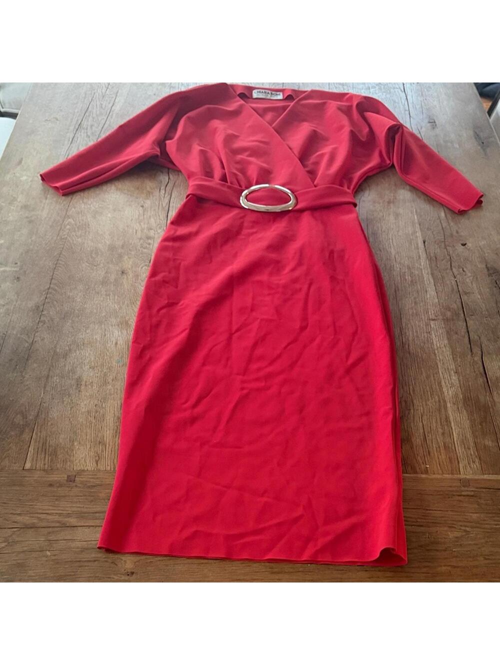 Chiara Boni Red Long Sleeve Dress with Oval Buckle Italy